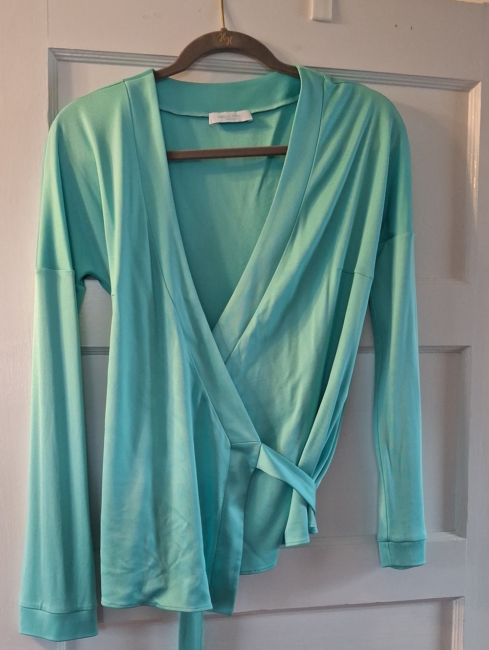 Emilio Pucci Women’s Wrap Top - Aqua Green Long Sleeve